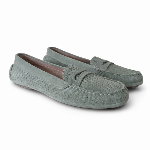 Aquatalia Mens Bruce Weatherproof Driving Shoe 9.5 Sage Green Suede Moc Loafer